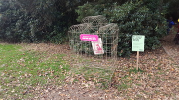 Entrance to Monster trail showing empty cage which the Monster is supposed to have escaped from.