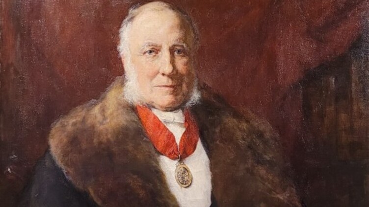 A painted portrait of a man in historical attire beside the text "When Spencer met Stanhope: Family Portraits at Cannon Hall." Additional text includes a website and hashtag.