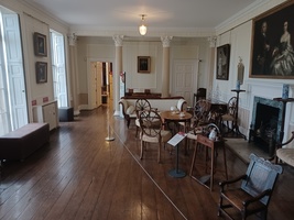 Drawing Room. Chairs, a chez longe and ornate columns reflecting Georgian love of symmetry. 